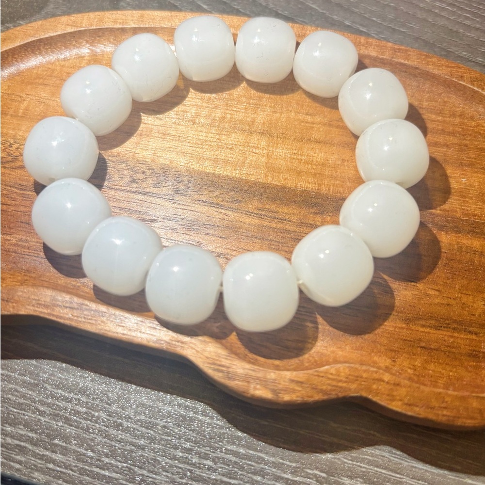 Natural Hetian Creamy Jade Barrel Bead Bracelet